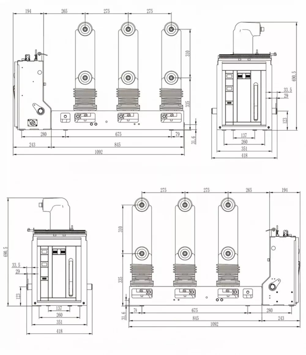 24kV Side Mounted Vacuum Circuit Breaker Dimensions